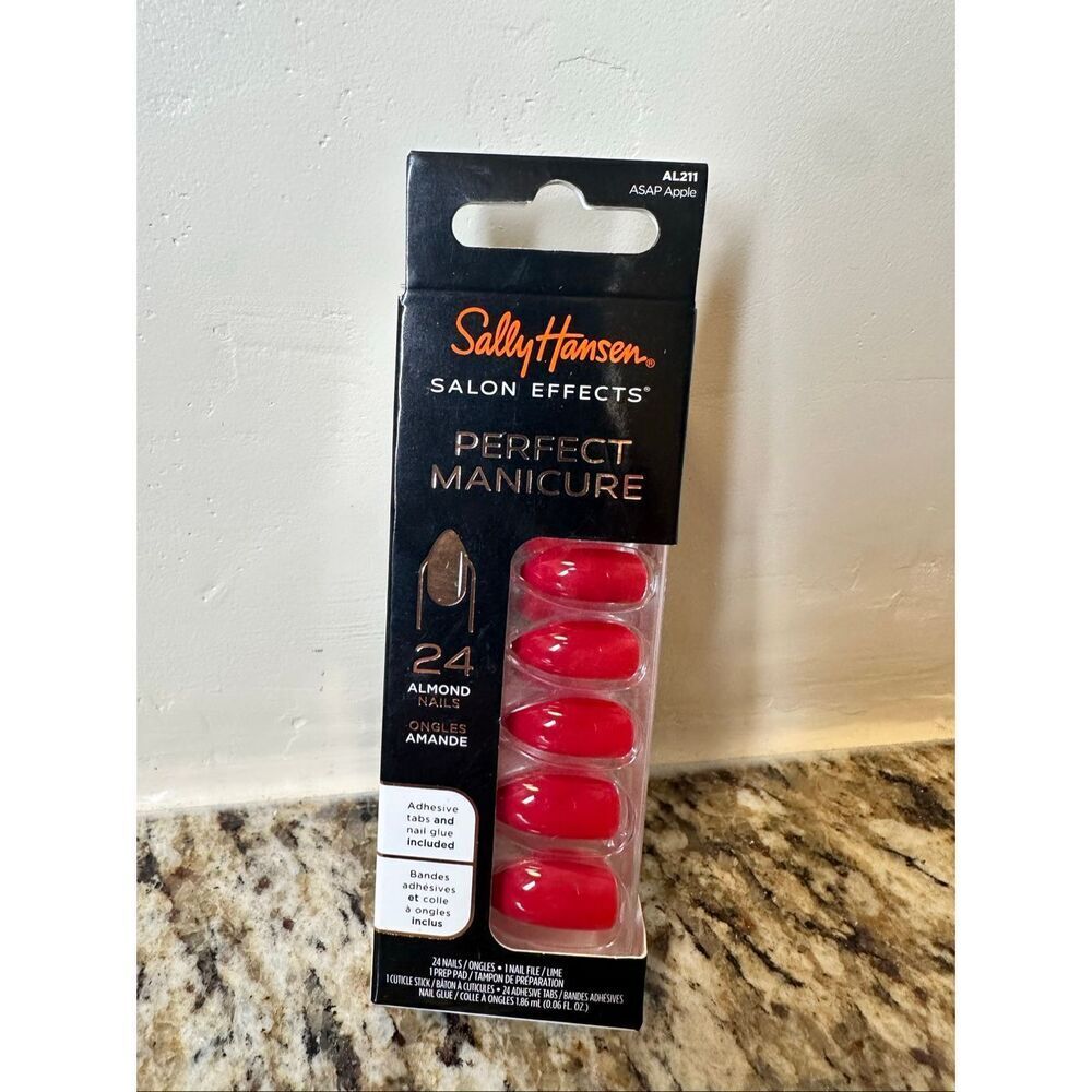 Sally Hansen ASAP Apple Red Press on Nails 24 Almond Shape Nails New